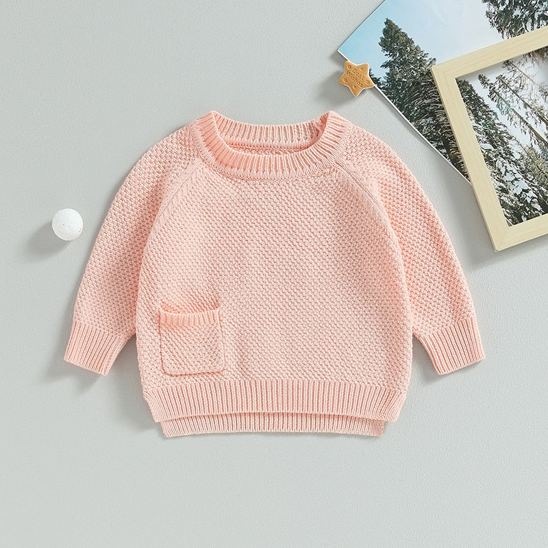 Baby Boy Girl Knitted Sweater Warm Long Sleeve Pullover with Pocket Autumn Knitwear