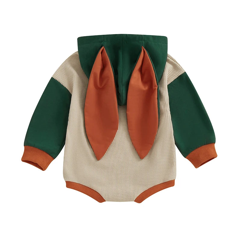 Baby Boys Girls Hooded Rabbit Ears Romper Fall Spring Long Sleeve Carrot Embroidery Loose Playsuit Easter