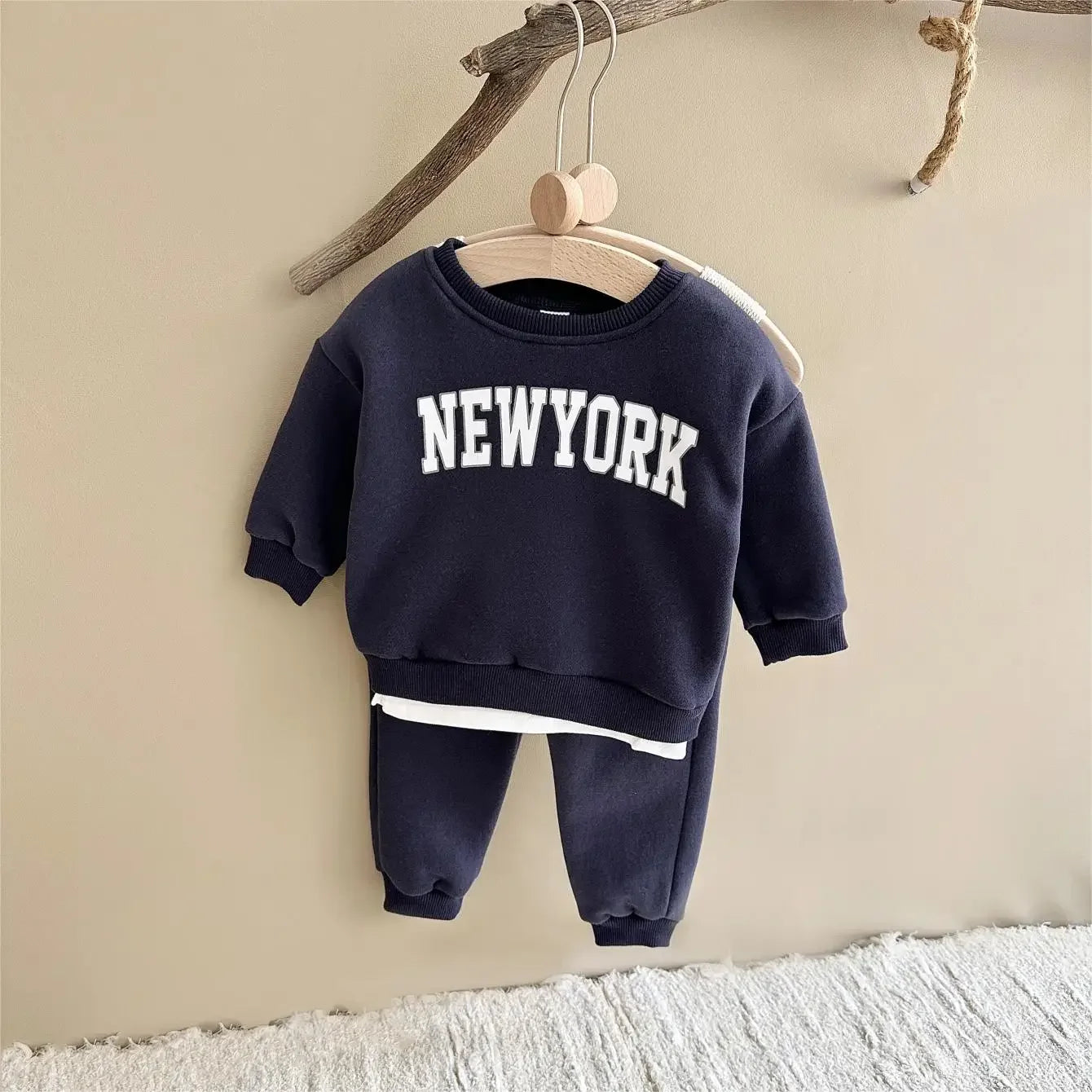 Baby Toddler Boys Girls 2Pcs New York Jogger Set Long Sleeve Print Letter Crewneck Top + Pants Outfit