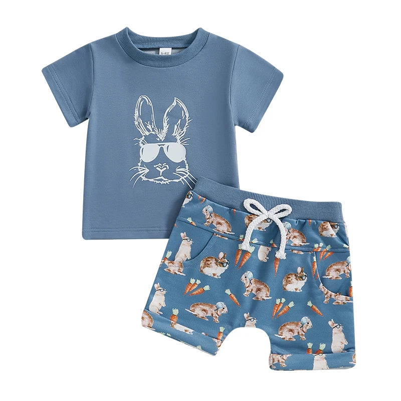 Baby Toddler Boys Girls 2Pcs Easter Outfit Bunny Rabbit Short Sleeve Shirt Spring Cute Clothes Shorts Set