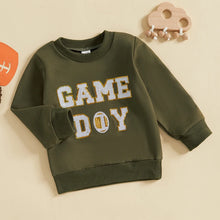 Load image into Gallery viewer, Baby Toddler Boys Girls Fall GAME DAY Football Sequin Letter Embroidery Long Sleeve Crew Neck Pullover Top
