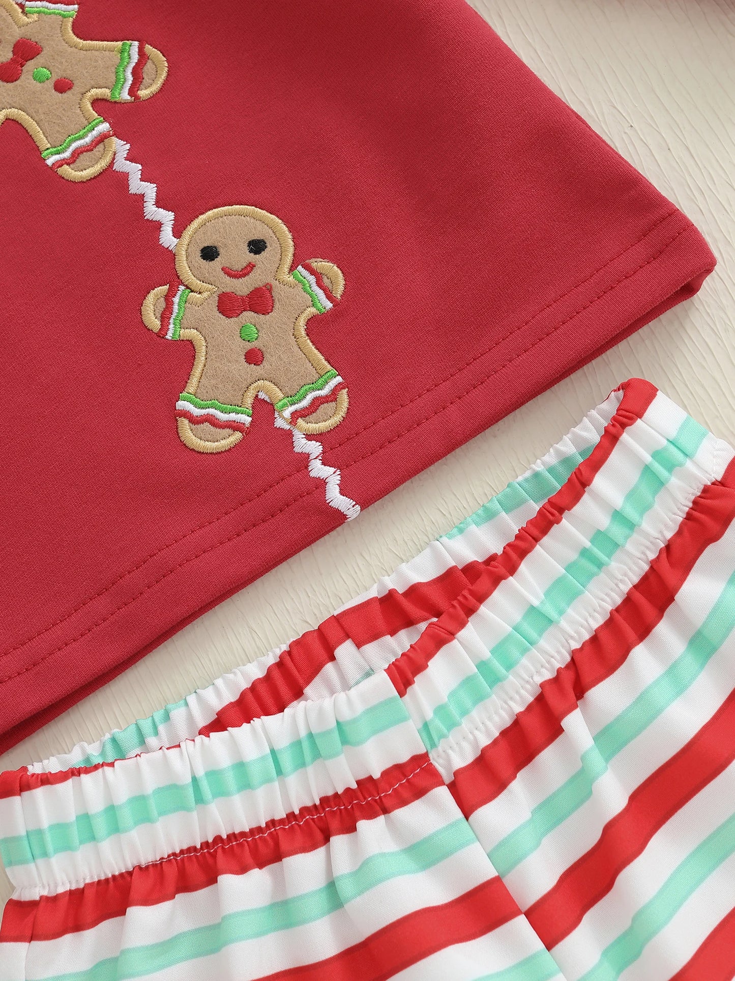 Baby Toddler Boy Girl 2Pcs Christmas Outfits Long Sleeve Gingerbread Man Embroidery Tops + Pants Set Clothes