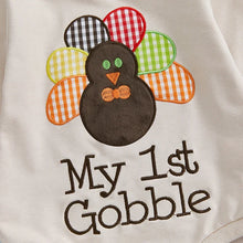 Load image into Gallery viewer, Baby Boys Girls My 1st Gobble First Thanksgiving Bubble Romper Turkey Letter Embroidery Long Sleeve Jumpsuit
