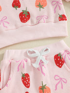 Baby Toddler Girls 2Pcs Fall Set Fashionable Strawberry Print Long Sleeve Pullover Top Bow Jogger Pants Outfit