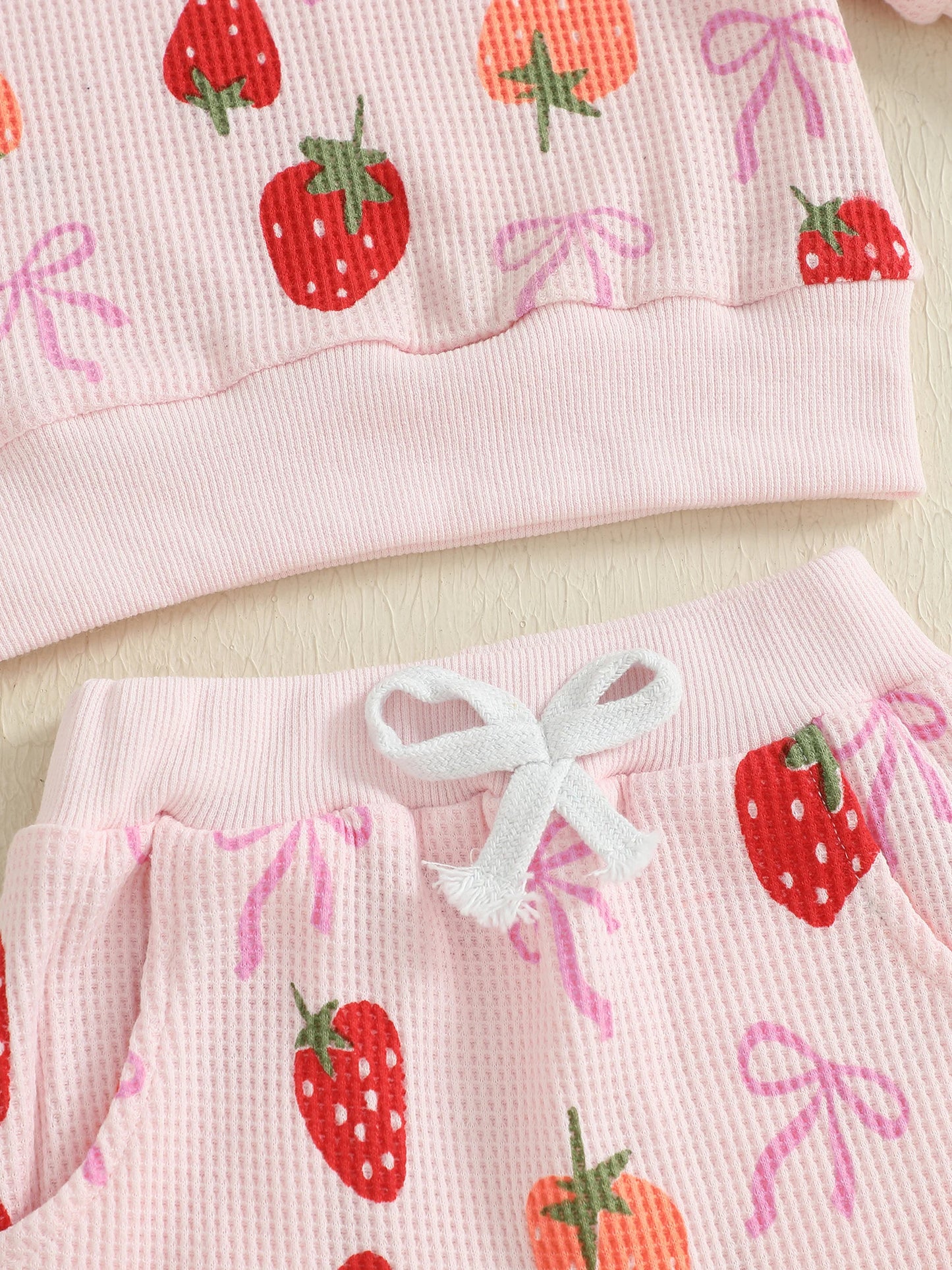 Baby Toddler Girls 2Pcs Fall Set Fashionable Strawberry Print Long Sleeve Pullover Top Bow Jogger Pants Outfit