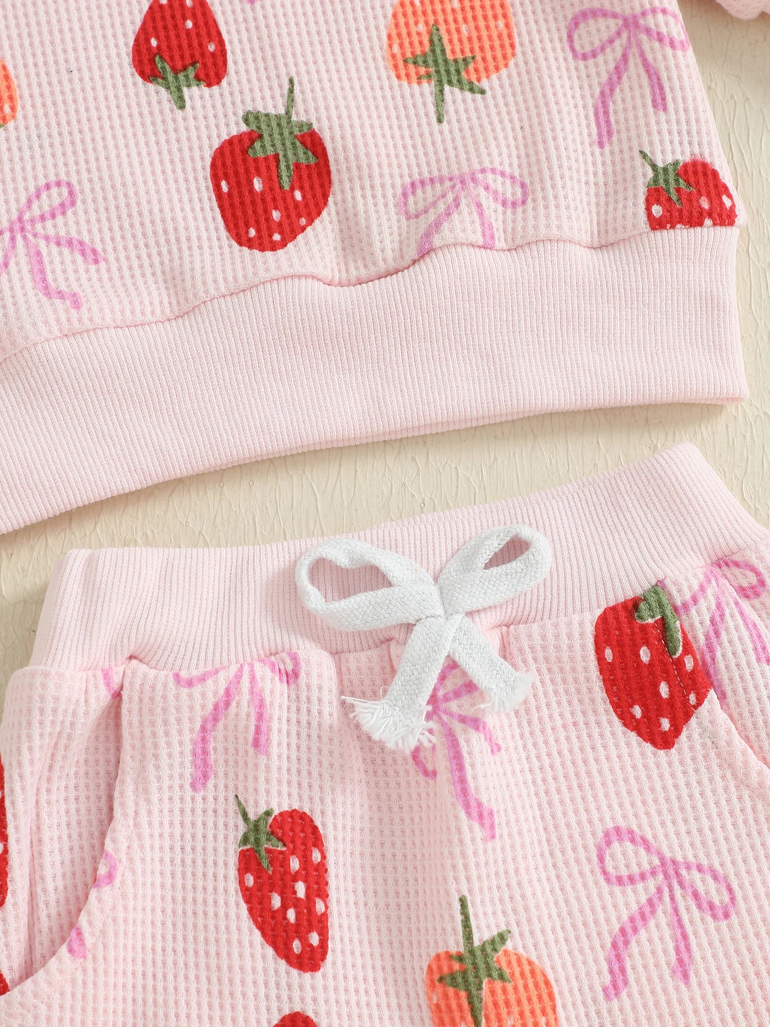 Baby Toddler Girls 2Pcs Fall Set Fashionable Strawberry Print Long Sleeve Pullover Top Bow Jogger Pants Outfit