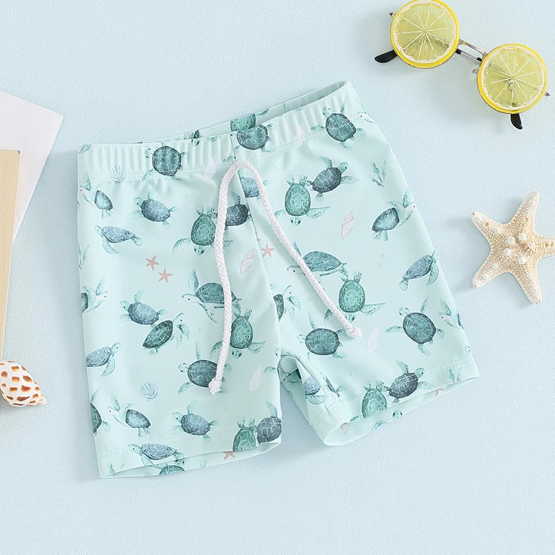 Baby Toddler Boys Swim Shorts Summer Dinosaur/Plaid/Turtle Print Elastic Drawstring Board Shorts