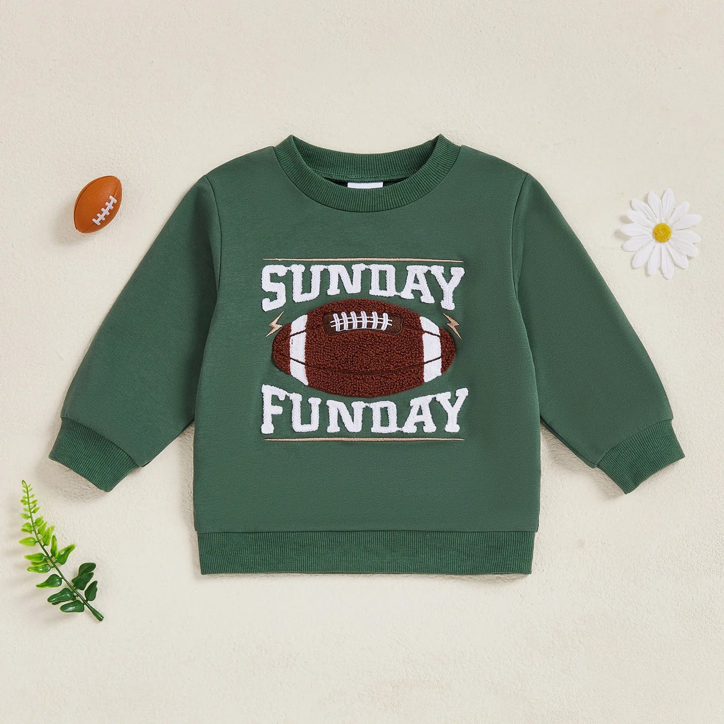 Baby Toddler Boys Girls Long Sleeve Crew Neck Letters Football Sunday Funday Game Day Pullover Top