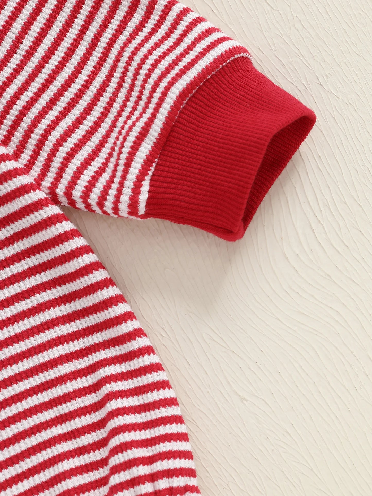 Baby Boys Girls Striped Romper Fashionable Christmas Reindeer Embroidery Round Neck Long Sleeve Jumpsuit