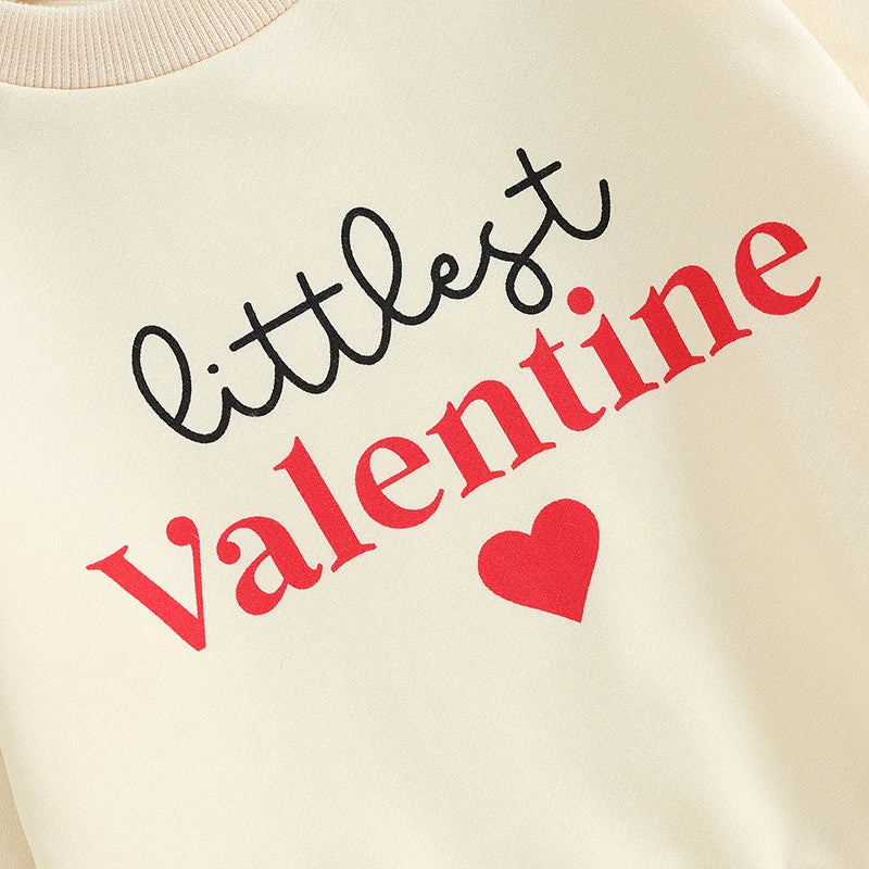 Toddler Baby Boy Girl 2Pcs Valentine's Day Outfits Long Sleeve Heart Littlest Valentine Letter Print Top and Pants Set