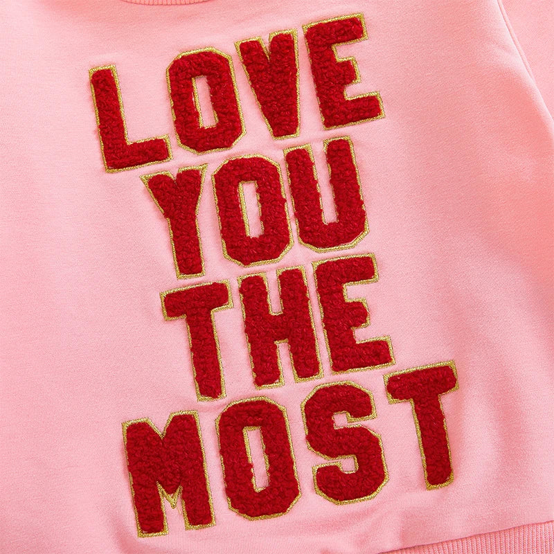 Baby Toddler Girls Boys Love You The Most Valentine's Day Letter Embroidery Long Sleeve Pullover Casual Top Valentines