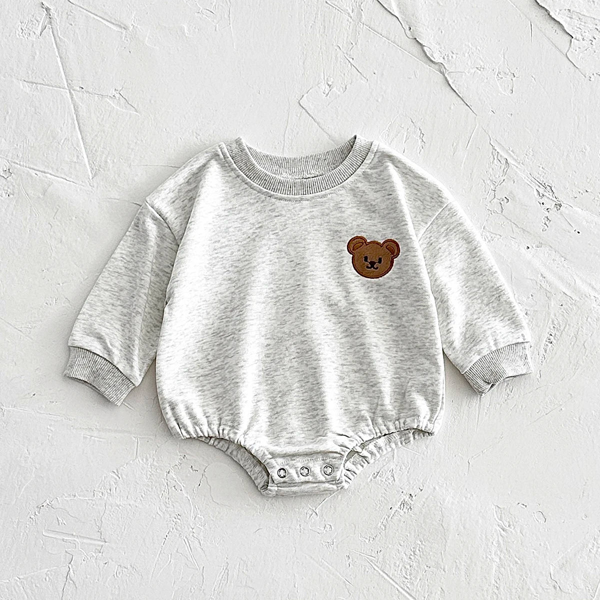 Baby Boys Girls Bubble Romper Long Sleeve Bear Embroidery Bodysuit