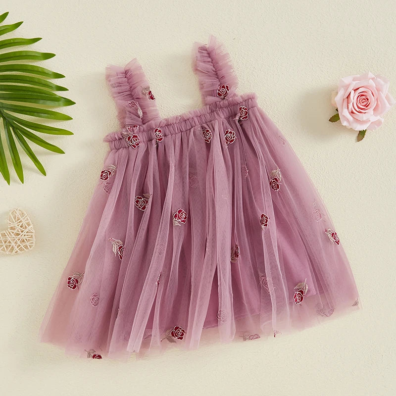 Baby Toddler Girls Princess Dress Sleeveless Flower Embroidery A-line Tulle Tank Top Dresses Clothes