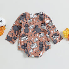 Load image into Gallery viewer, Baby Boy Girl Bodysuit Halloween Cat Bat Pumpkin Print Long Sleeve Jumpsuit Romper
