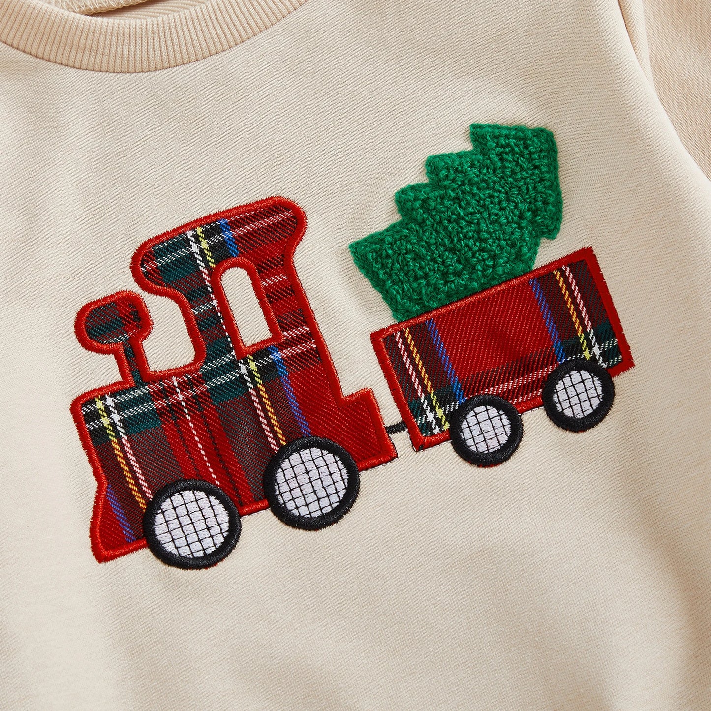 Baby Toddler Boys 2Pcs Christmas Outfits Long Sleeve Train Tree Embroidery Top + Plaid Pants Set Winter Clothes