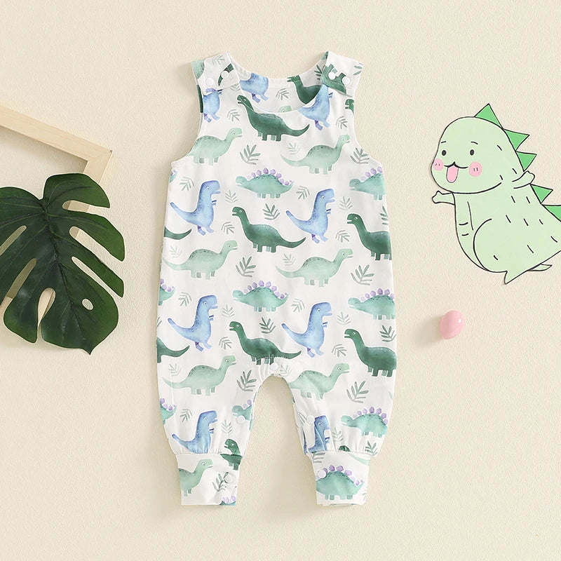 Baby Boys Romper Overalls Casual Summer Dinosaur/Tractor Print Sleeveless Jumpsuit