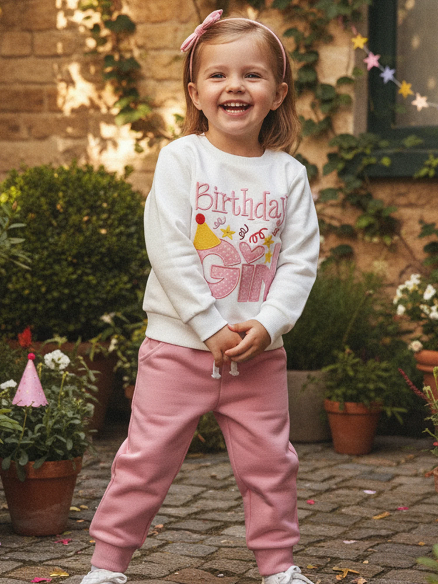 Baby Toddler Kids Girl 2Pcs Birthday Girl Outfit Letter Embroidery Long Sleeve Round Neck Pullover Top Elastic Waist Solid Pants Jogger Set