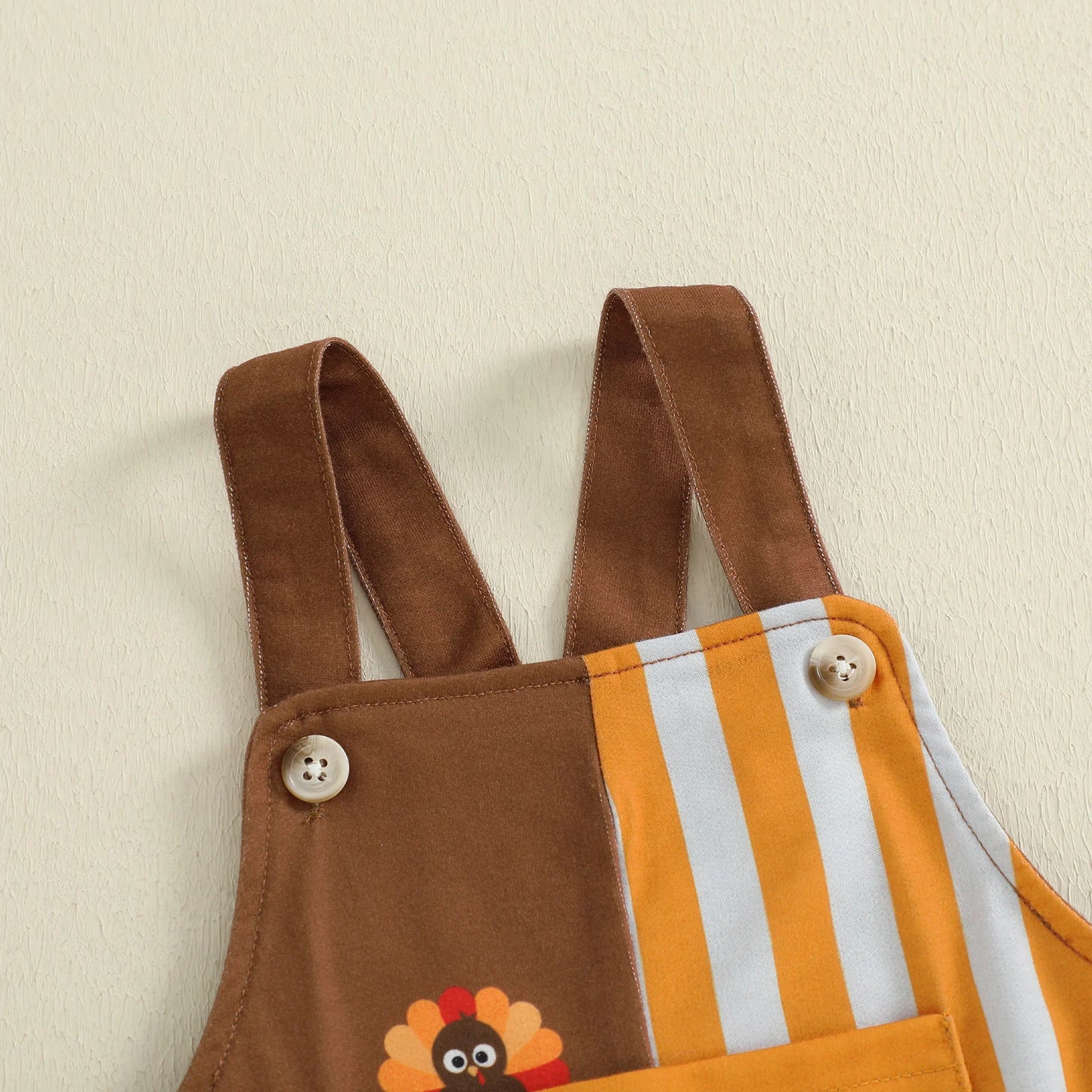 Baby Boy Thanksgiving Romper Overalls Turkey Stripe Print Sleeveless Suspender Jumpsuit