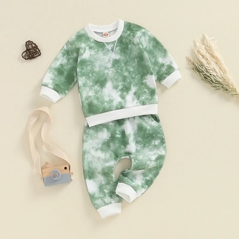 Baby Toddler Boys Girls 2Pcs Fall Outfit Tie-Dye Print Long Sleeve Top and Long Pants Set