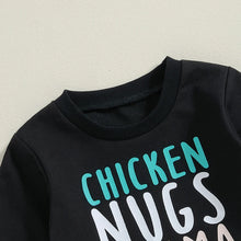 Load image into Gallery viewer, Baby Toddler Boys 2Pcs Chicken Nugs &amp; Mama Hugs Autumn Outfit Long Sleeve Crew Neck Letter Print Top Chicken Print Pants Set
