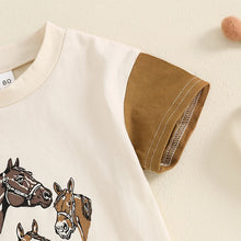 Load image into Gallery viewer, Baby Toddler Boys Girls 2Pcs Summer Outfit Western Horse Print Contrast Color Short Sleeve Top and Shorts Set
