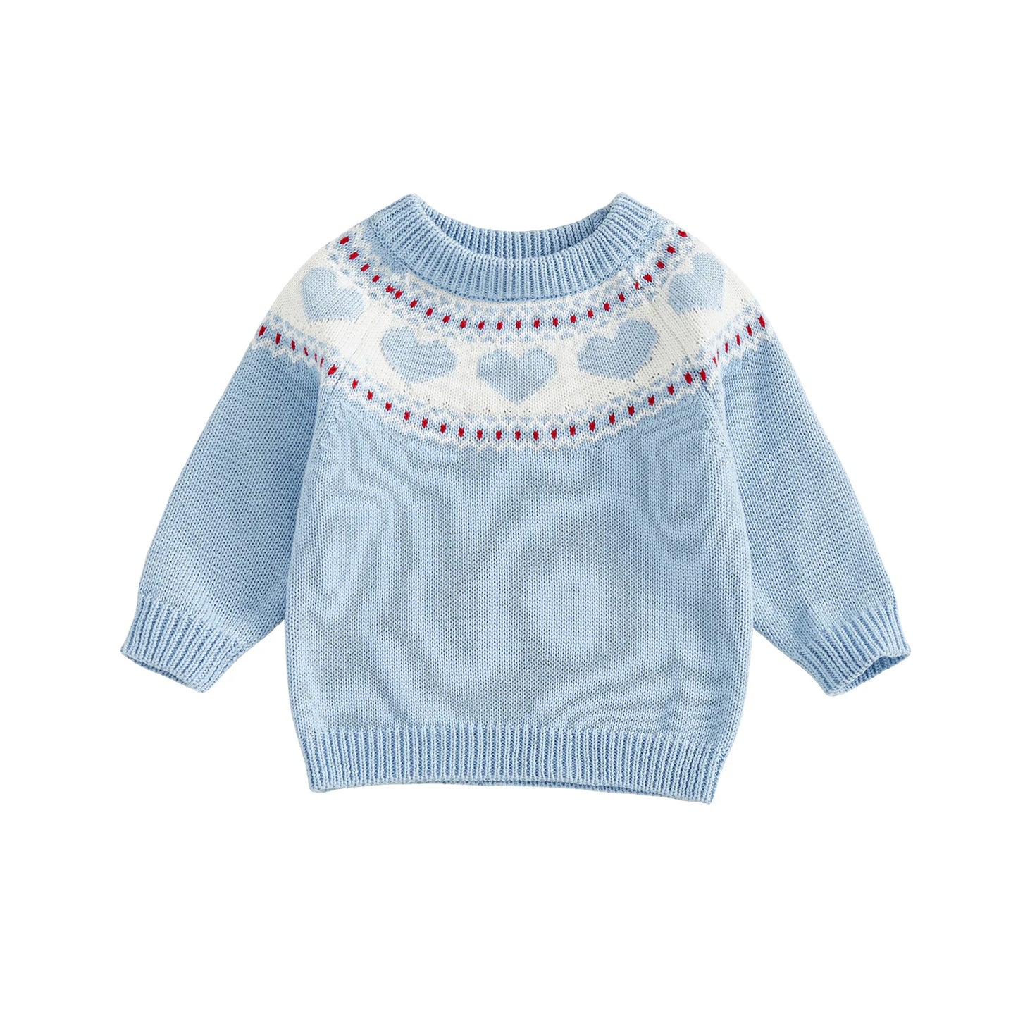 Baby Toddler Boy Girl Valentine's Day Sweater Heart Pattern Crewneck Long Sleeve Pullover Chunky Knit Top
