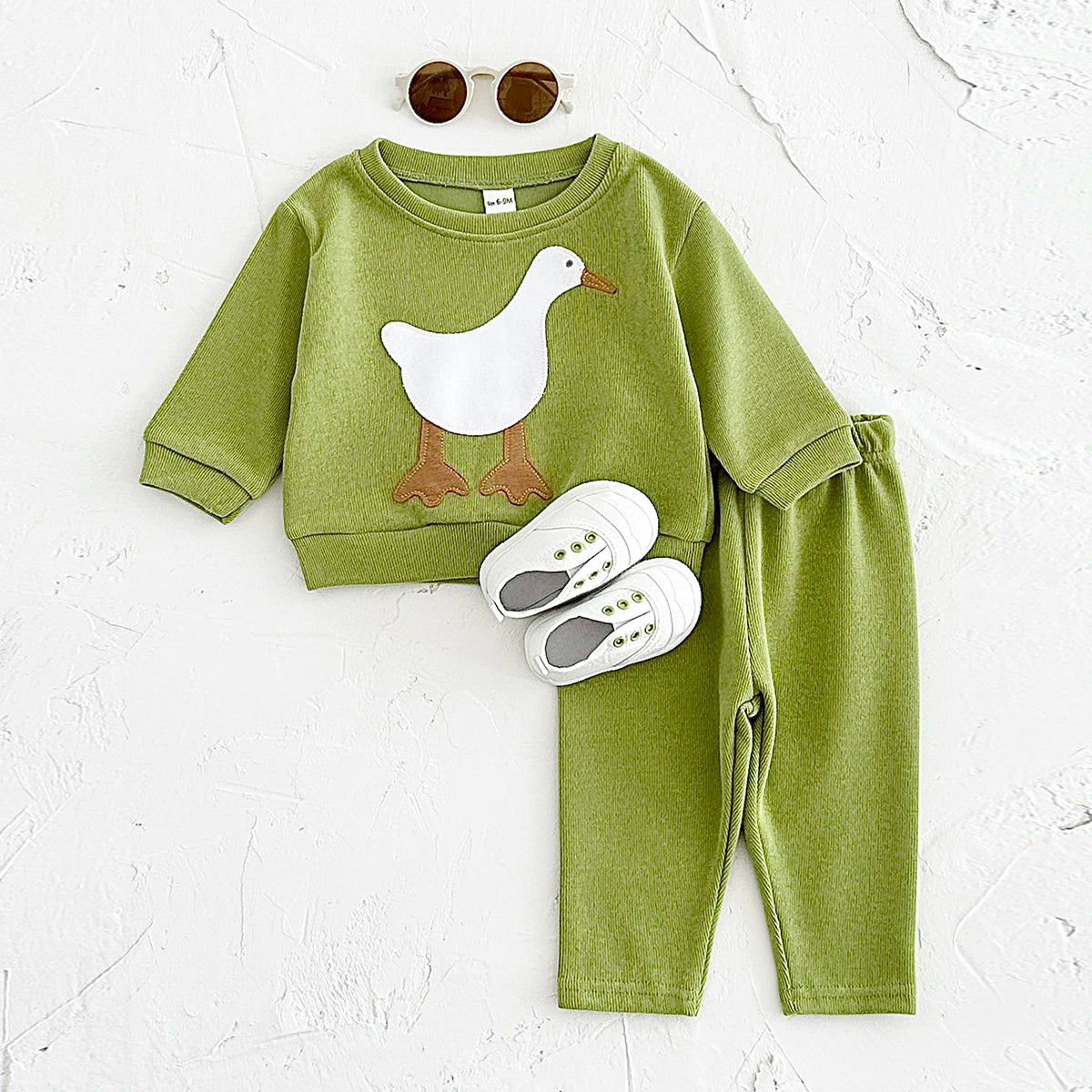 Baby Toddler Boys Girls 2Pcs Cotton Jogger Set Animal Goose Bear Pullover Crewneck Top + Pants Outfit