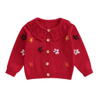 Baby Toddler Girls Cardigan Sweater 3D Flower Design Button Down Long Sleeve Knitted Top