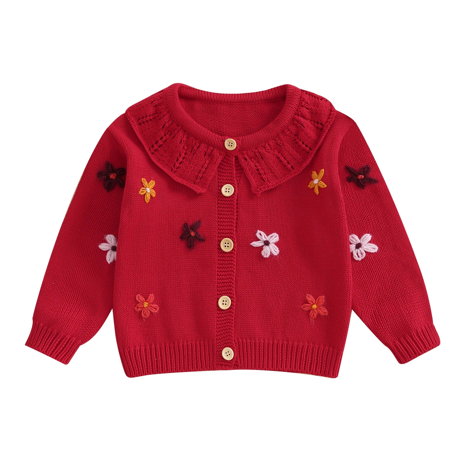 Baby Toddler Girls Cardigan Sweater 3D Flower Design Button Down Long Sleeve Knitted Top
