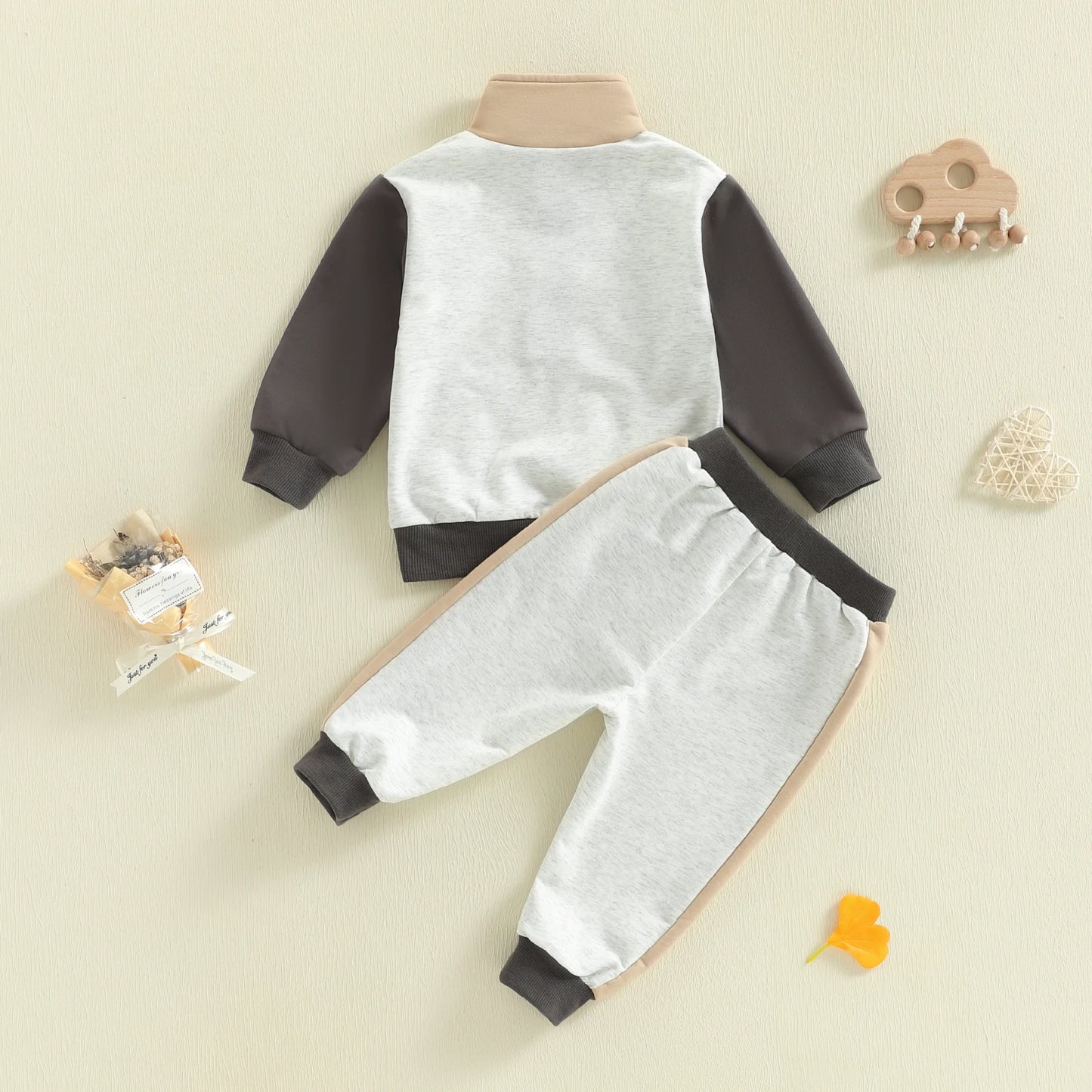 Baby Toddler Boys Girls 2Pcs Clothing Jogger Set Contrast Color Long Sleeve Collar Quarter Button Up Pullover with Pants Outfit