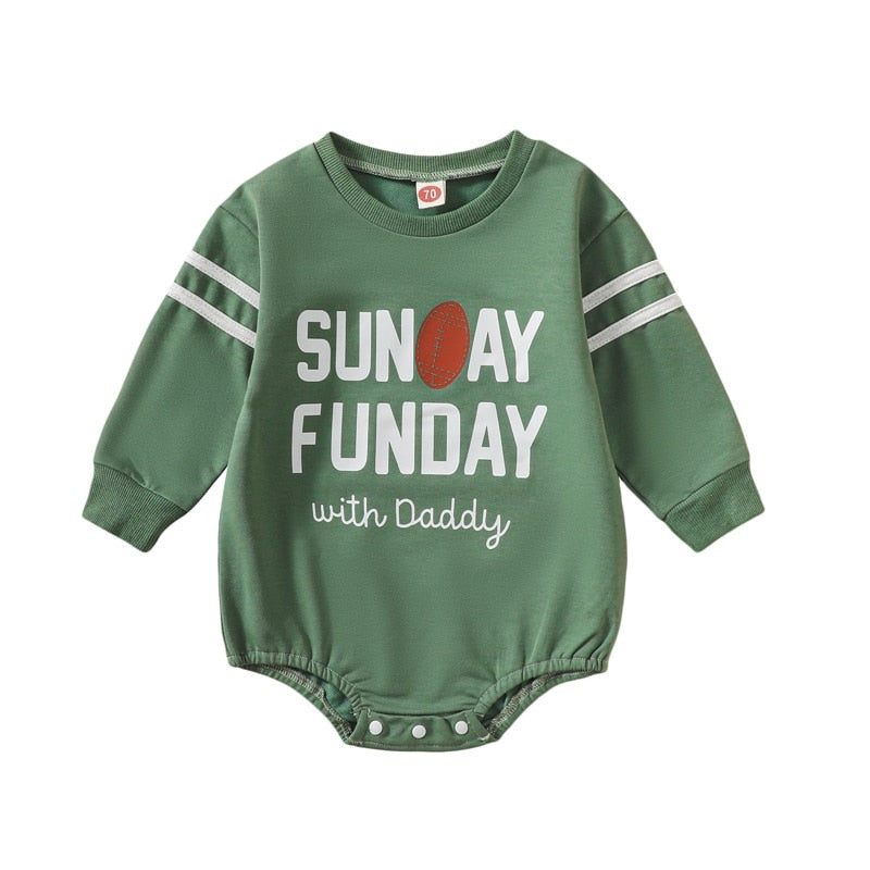 Baby Boys Girls Bodysuit Romper Football Letter Print Crew Neck Long Sleeve Jumpsuits