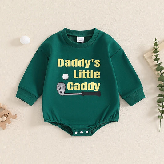 Baby Boys Daddy's Little Caddy Romper Golf Letter Print Long Sleeve Round Neck Fall Bubble Jumpsuit