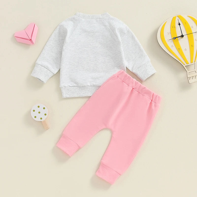 Baby Toddler Girls 2Pcs Daddy's Little Princess Long Sleeve Letter Print Top Solid Color Pants Outfit Set