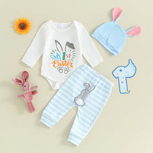 Load image into Gallery viewer, Baby Girls Boys 3Pcs Easter Outfit Long Sleeve Letter Mama Bunny / My 1st Easter Print Romper + Striped Pants + Rabbit Ear Hat Set
