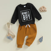 Load image into Gallery viewer, Baby Toddler Boys 2Pcs Mama&#39;s Boy Long Sleeve Crew Neck Letters Print Top with Elastic Waist Pants Set
