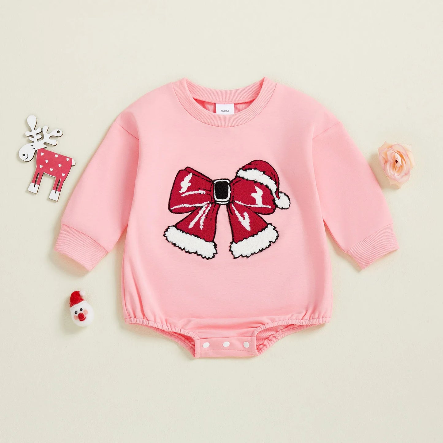 Baby Girl Christmas Romper Bow Embroidered Crewneck Long Sleeve Top Jumpsuit Cute Winter Fall Clothes