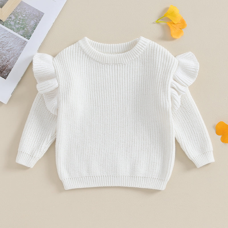 Baby Toddler Girls Sweater Solid Color Ruffle Long Sleeve Knit Spring Autumn Clothes Knitwear Pullover Top