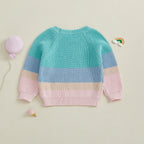 Baby Toddler Girl Sweater Contrast Color Stripes Crewneck Long Sleeve Pullover Chunky Knit Top