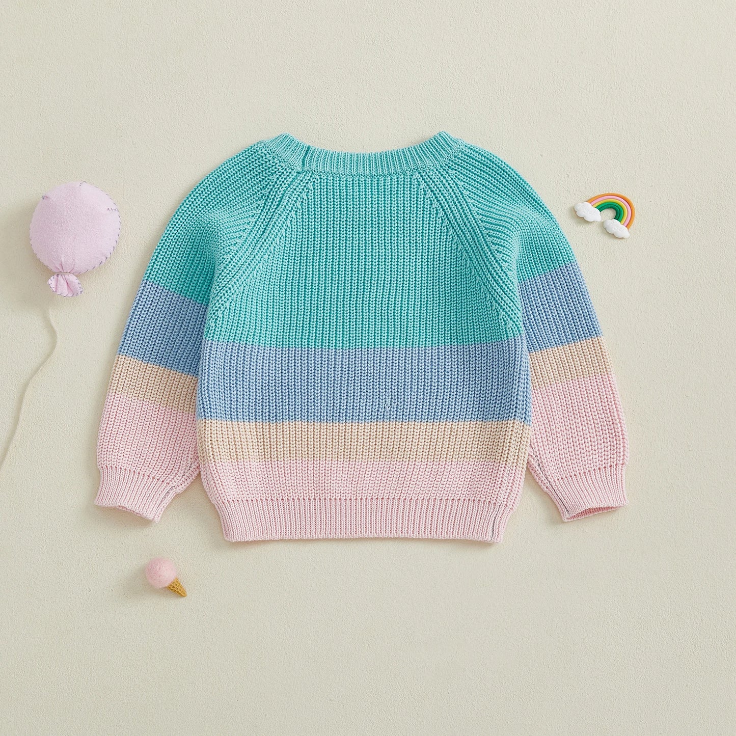 Baby Toddler Girl Sweater Contrast Color Stripes Crewneck Long Sleeve Pullover Chunky Knit Top