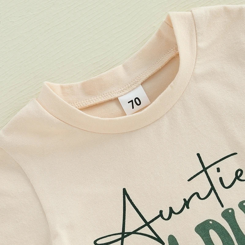 Baby Toddler Boys 2Pcs Auntie's Lil Dude Summer Outfit Letter Print Round Neck Short Sleeve Top with Solid Color Shorts Set
