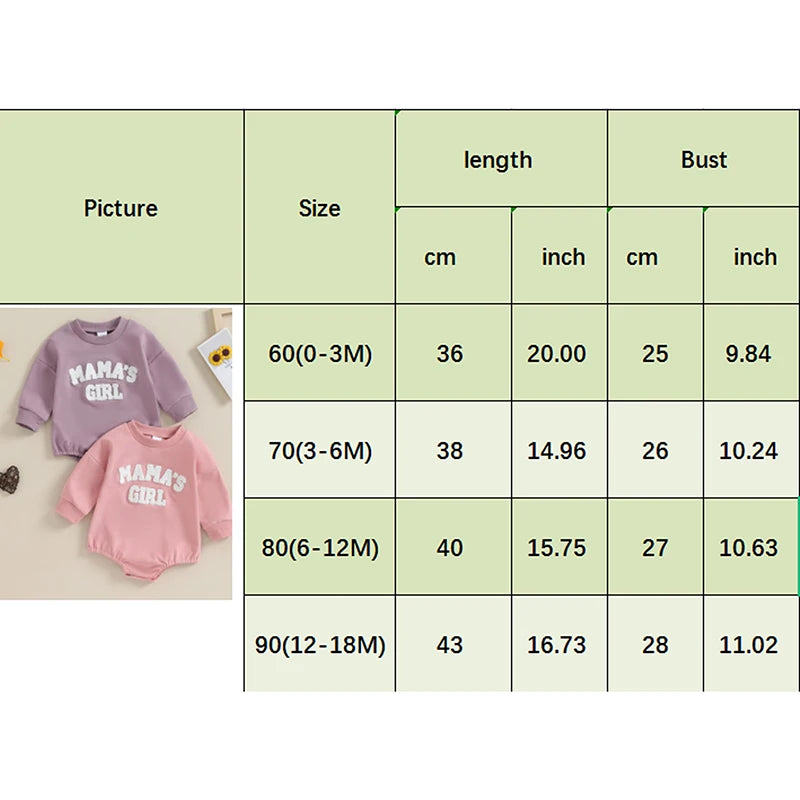 Baby Toddler Girls Romper Fuzzy Letter Mama's Girl Long Sleeve Crew Neck Jumpsuit