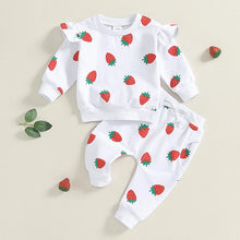 Load image into Gallery viewer, Baby Toddler Girls 2Pcs Outfit Strawberry Print Long Sleeve Crew Neck Top with Elastic Waist Pants Fall Set
