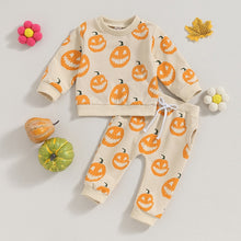 Load image into Gallery viewer, Baby Toddler Boy Girl 2Pcs Fall Halloween Set Pumpkin Print Long Sleeve Crew Neck Top Pants
