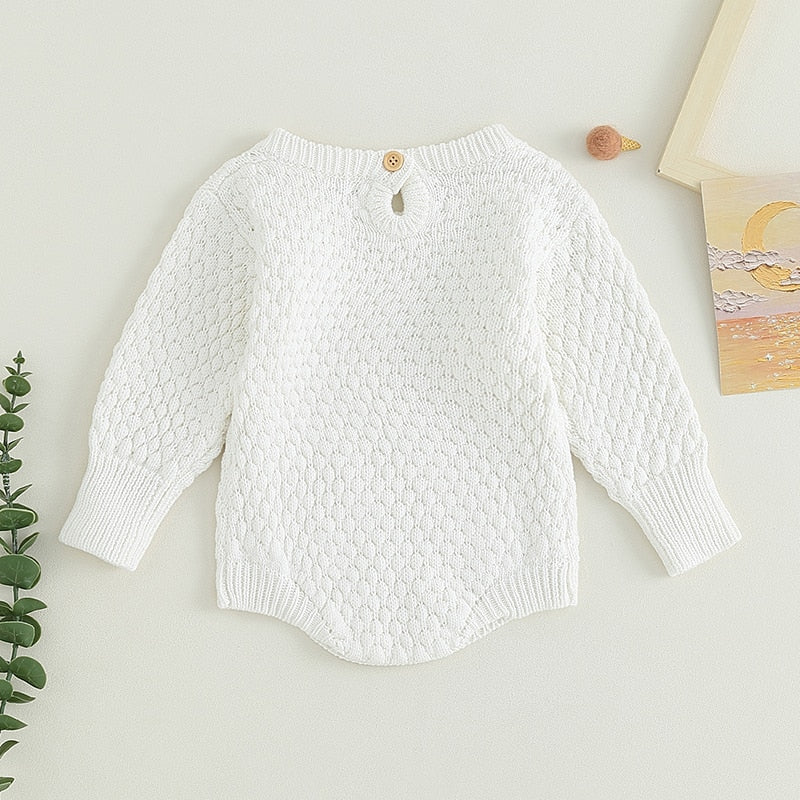 Baby Boy Girl Fall Long Sleeve Jumpsuit Solid Color Knitted Sweater Bodysuit Romper