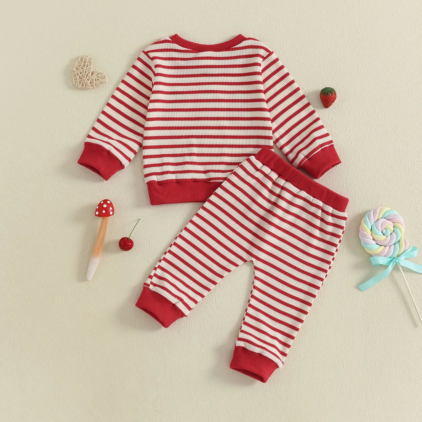Baby Toddler Girls 2Pcs Autumn Pants Sets Strawberry Embroidery Long Sleeve Top Striped Pants Set