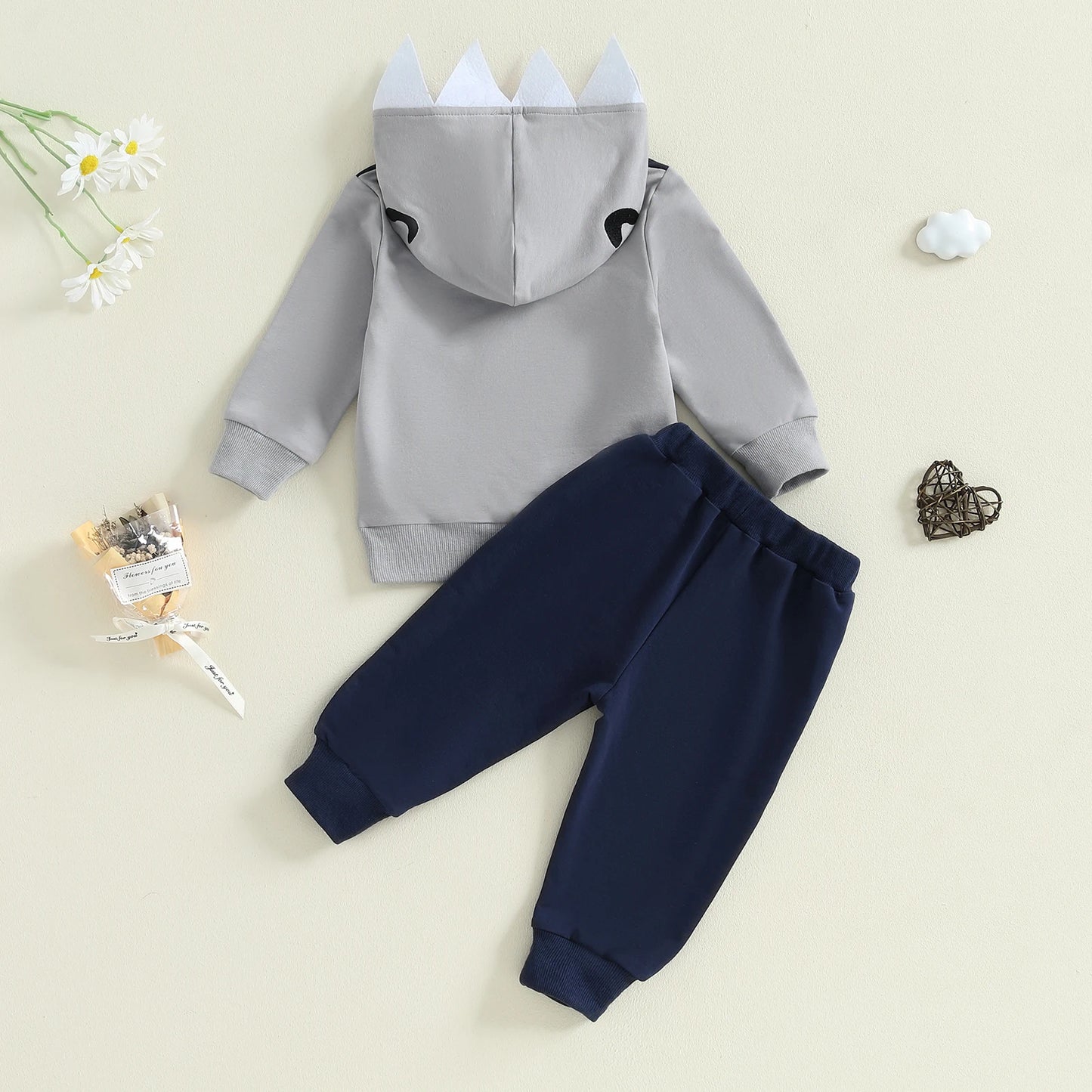 Baby Toddler Boys 2Pcs Fall Outfit Shark Pattern Long Sleeve Hoodie Elastic Waist Pants Jogger Set
