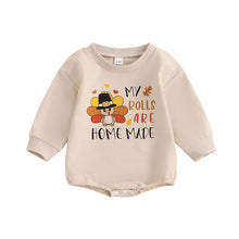 Load image into Gallery viewer, Baby Boys Girls Thanksgiving My Rolls Are Homemade Romper Long Sleeve O Neck Letter and Turkey Print Bodysuit
