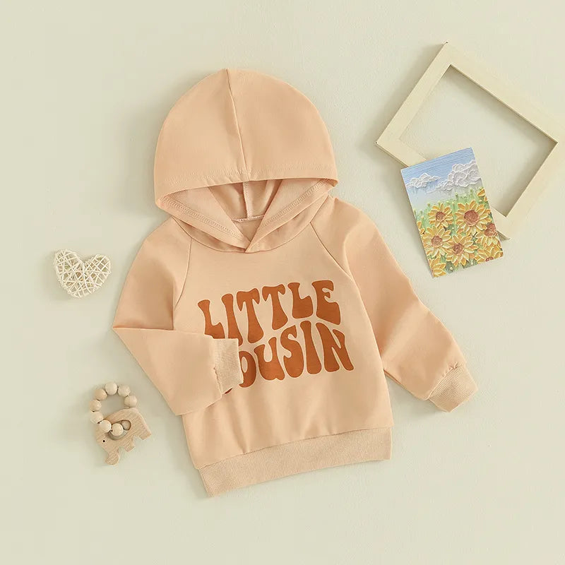 Baby Toddler Kids Boys Girls Hoodie Long Sleeve Hooded Letters Print Little Bigger Cousin Pullover Top