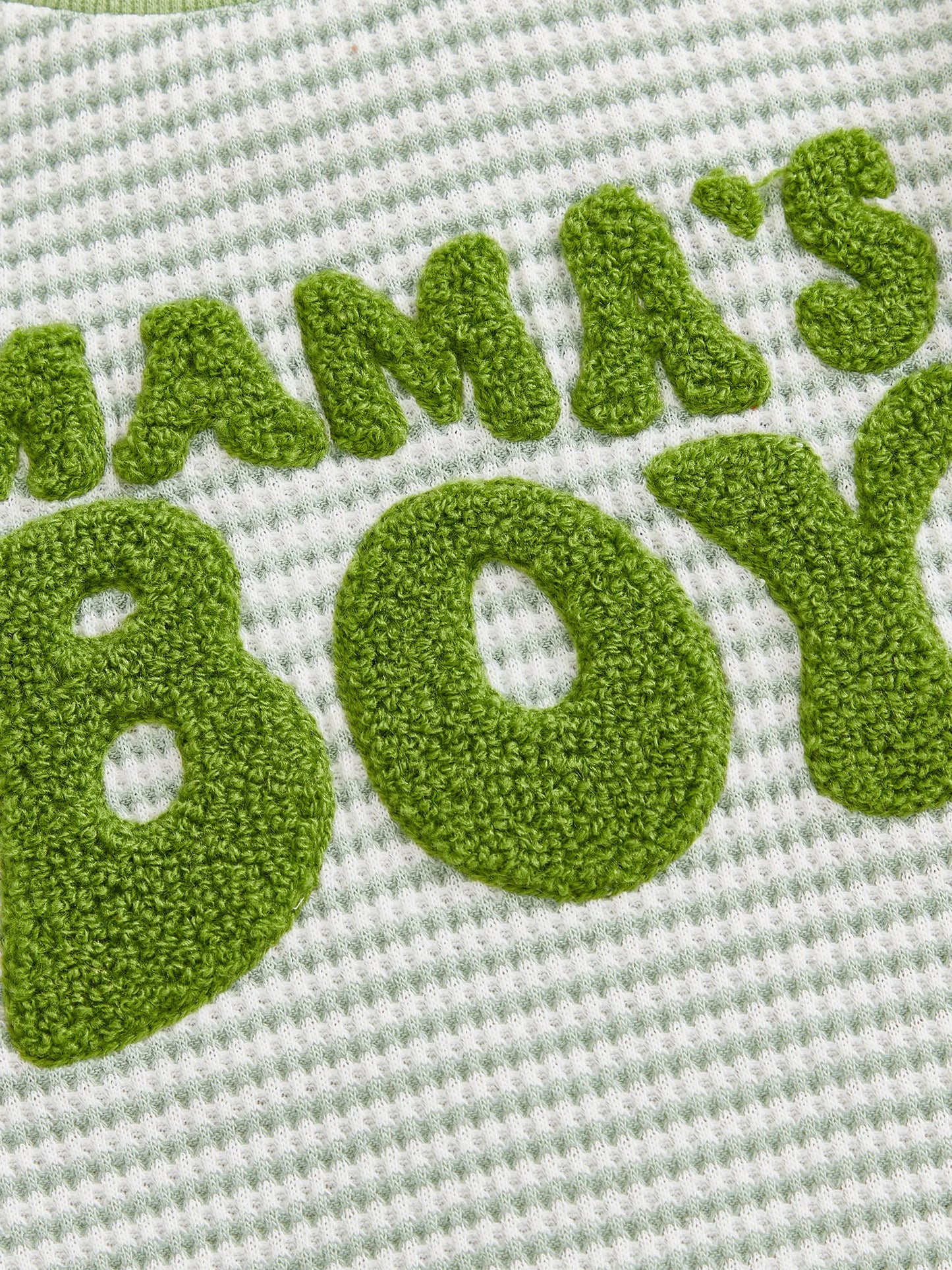 Baby Boy Romper Long Sleeve Crew Neck Striped Embroidery Mama's Boy Letters Fall Bodysuit