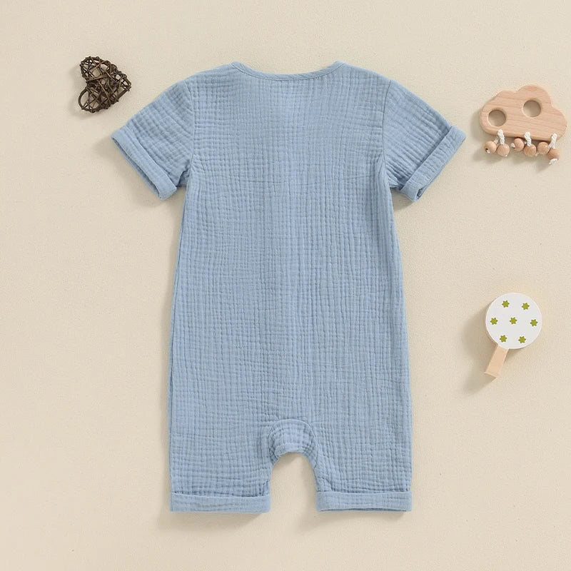 Baby Boys Girls Summer Short Sleeve Romper Solid Color Front Button Jumpsuit